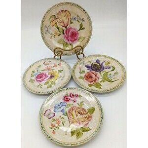 Vintage American Atelier Floral Daze 5024 Set of 4 Stoneware 8" Salad Plates